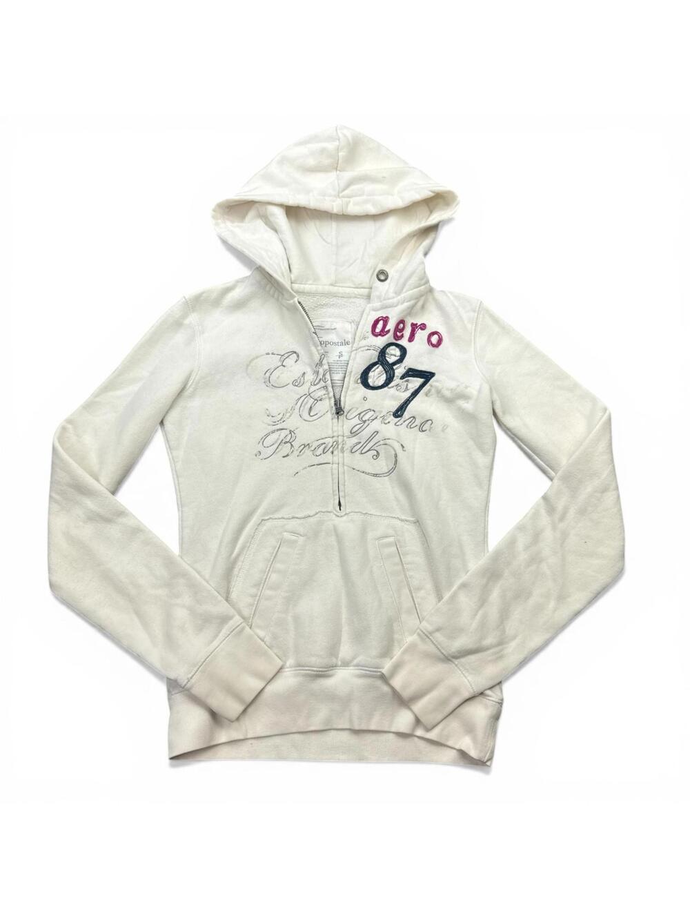 Vintage Y2K Aeropostale Aero Hoodie Womens Size Small White 1/2 Zip Logo